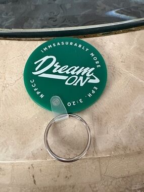 Dream On Green Round Keychain with White Script
